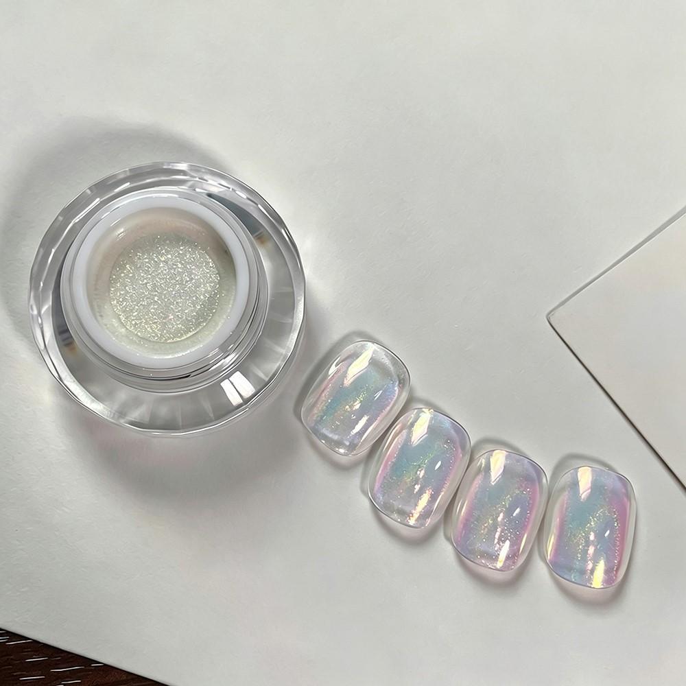 1jar Cushion Mermaid Aurora Chrome Nail Powder Laser Holographic Unicorn Nail Glitter Pigment Air Cushion Nail Rubbing Dust 0.3g