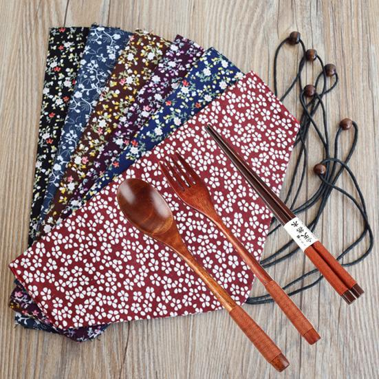 Přenosný potisk květin Stahovací šňůrka Příbory Nádobí Taška Lžíce Nůž Vidlička Pouzdro