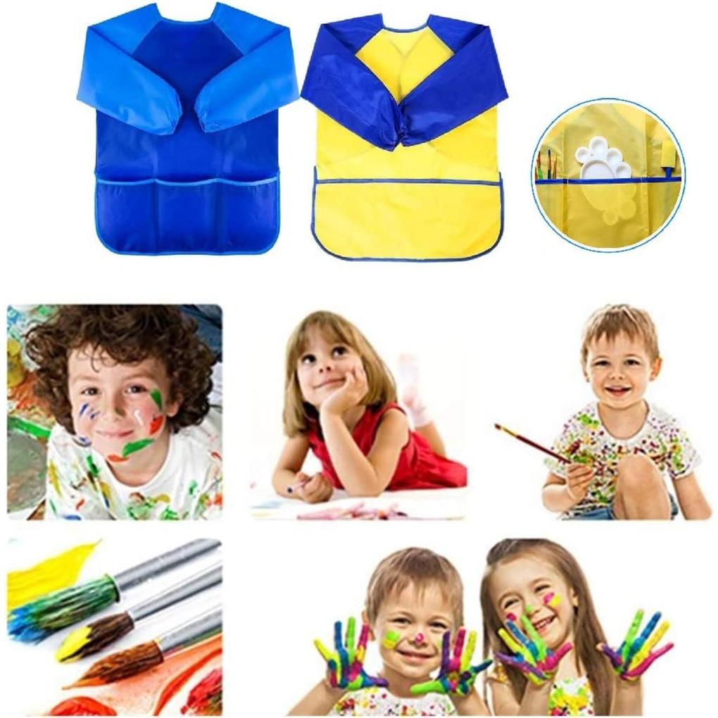 Children Long Sleeve Waterproof Apron Kid Art Craft Painting Cook Feeding