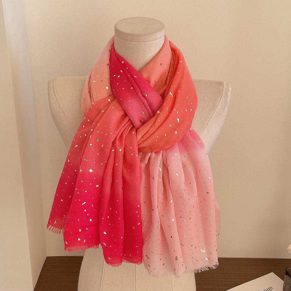Gold Plated Star River Color Blocked Cotton and Hemp Scarf for Women Breathable and Fashionable Shawl Thin Edition