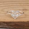 Double Heart Silver Ring, 925 Sterling Silver Minimalist Love Ring, Open Heart Design Dainty Ring Gift for Her.