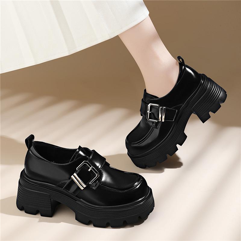 Korean Version of Platform Leather Loafers Women's Spring and Summer New Versatile Small Height Increase with Skirt Small Leather Shoes