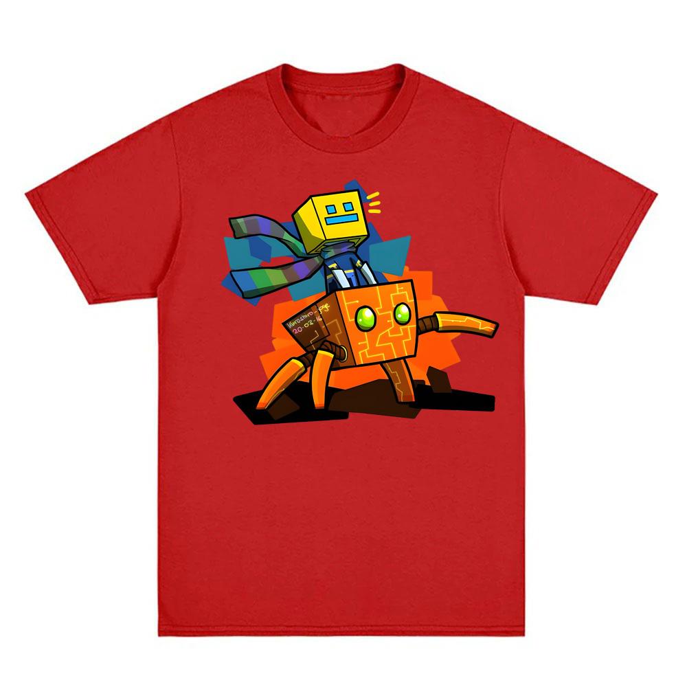 

Geometry Dash Футболка Комикс Ритм Платформер Электронные Игры Футболка Высококачественная Графическая Печать Футболка Хлопок Повседневная Мягкие Футболки XS красный