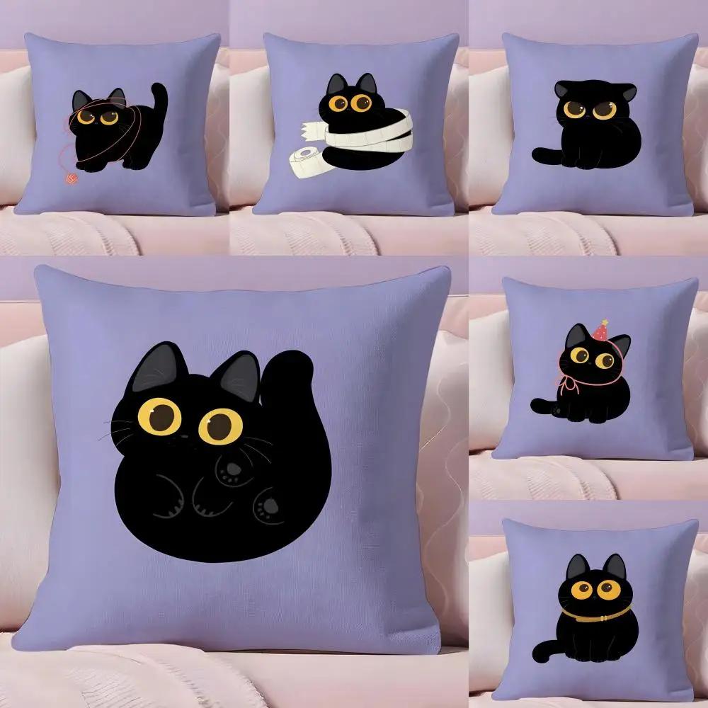 Cartoon Little Black Cat Cute Pillow Case Pillow Case Plush Fabric Soft Double Sided Print Home Sofa High Quality Cushion