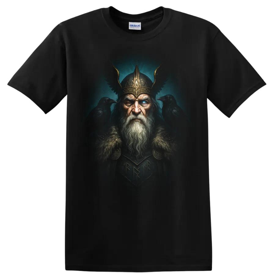 Odin Norse God Raven Warrior Portrait T Shirt Mythology King Power Tee