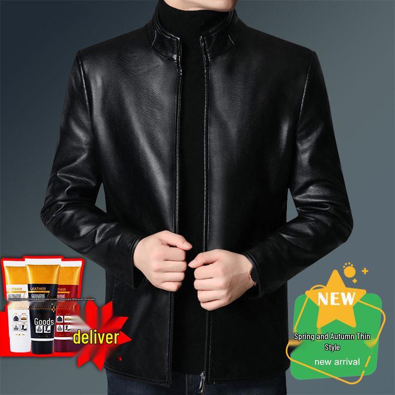 2024 Men's Fleece-Lined & Thin Style Winter Leather Jacket for Middle-Aged and Elderly