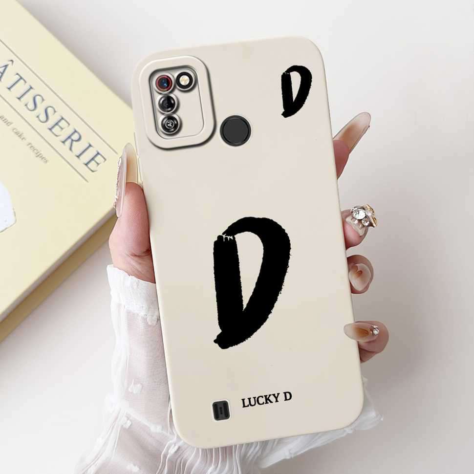 Protective Cases For Tecno Pop 4 Pro Case Lucky letters A-Z Soft Silicone White Cover For Tecno Pop 4Pro 4 PRO 6.52" Phone Shell