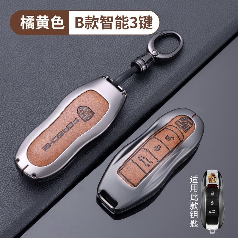 Zinklegierung Leder Auto Schlüsselhülle Abdeckung Schutzhülle Keyless für Porsche 718 911 Panamera Cayman Cayenne Macan Auto Zubehör