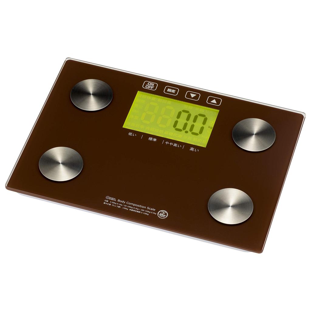 Ohm Elektrisk Kroppssammansättningsmätare (Härdat glasbotten/Använder 3 AAA-batterier/Brun) HB-KG12H2-T