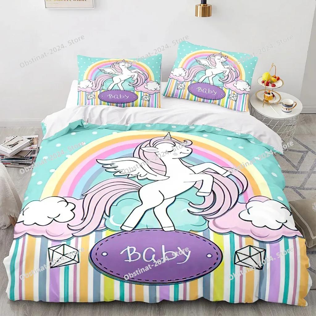 Enhörning Påslakan Set Enkel Dubbel Twin Storlek Heminredning För Flickor Barn Vuxna Sött Enhörnings Sängkläder Kawaii Sängkläder Set