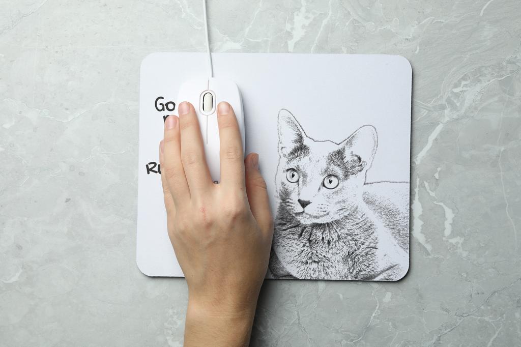 Russian Blue - Art-Dog markasından baskılı mouse pad, kişiselleştirilmiş kedi pad, ofis çalışanı için benzersiz bir alet