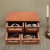 Vintage Dark Brown Wooden Desk Organizer with 4 Drawers - Desktop Storage Cabinet for Office & Home - Compact Size 11.8x7x6In