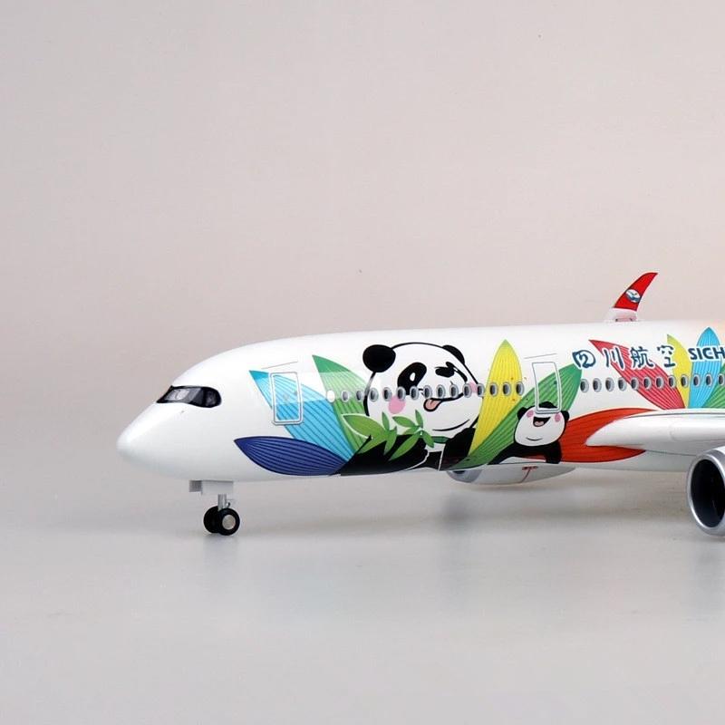 Plane Resin Plastic Diecast 47CM 1/142 Scale Airline Airbus A350 Sichuan Panda Airplane Model W Light and Wheel Holiday Decor