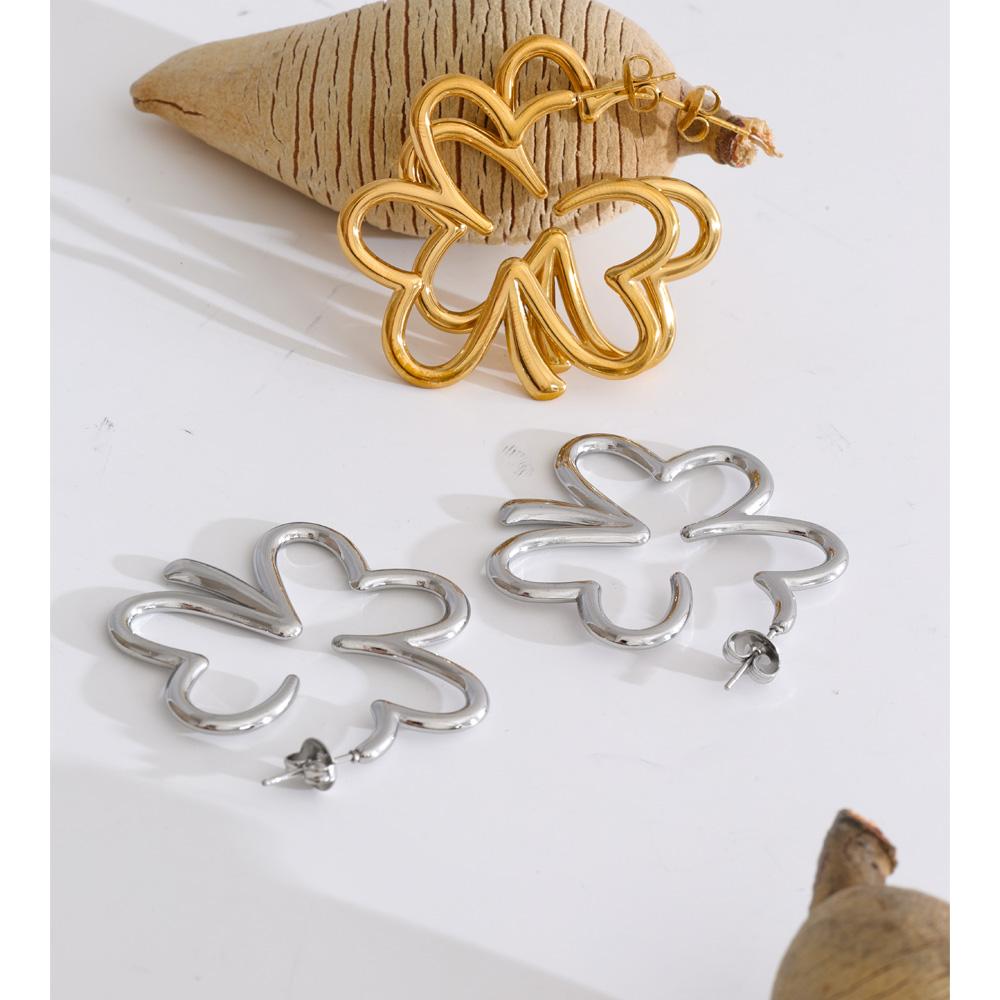 Yhpup Stainless Steel Metal Flower Minimalist Statement Earrings for Women Daily Stylish Women Jewelry Wholesale Waterproof
