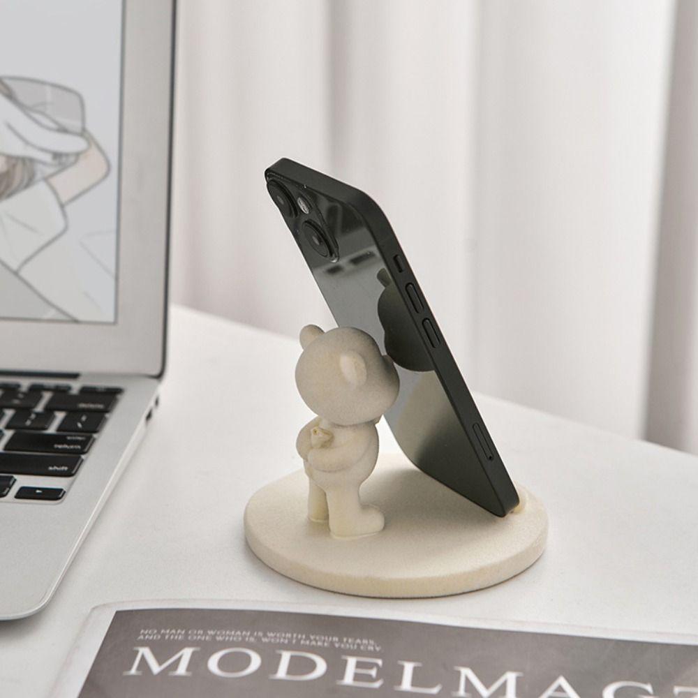 

Phone Statue Flocking Bear Phone Stand Resin Cartoon Lazy Bracket Desk Decor Style B
