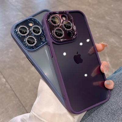 Luxus-Rüstung Glitter Diamond Transparent Clear Hard Case für iPhone 15 14 Pro Max 13 12 11 Beschichtung Kameraobjektivschutzabdeckung