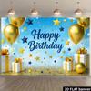 Jungen Blau Gold Geburtstag Wandteppich, "Happy Birthday" mit Sternen Glitzer und Ballons für Fotokabine
