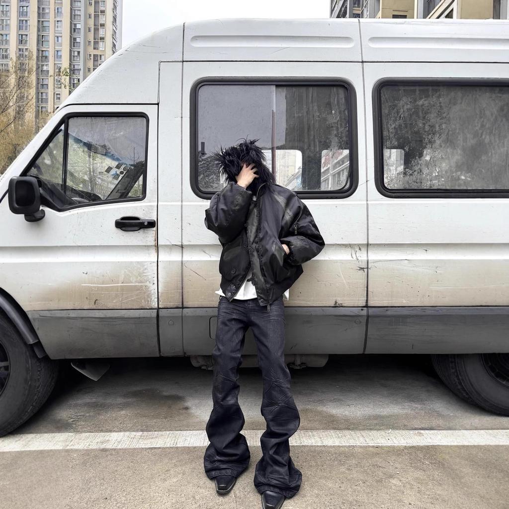Grailz Distressed Military Bomber Jacket with Fluffy Hood
