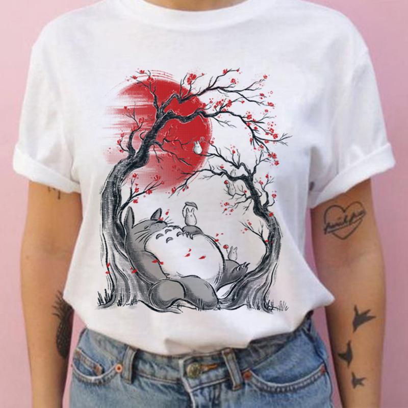 Summer 100% cotton T-shirt Studio Ghibli Totoro Harajuku style Kawaii Totoro Ghibli loose casual T-shirt women