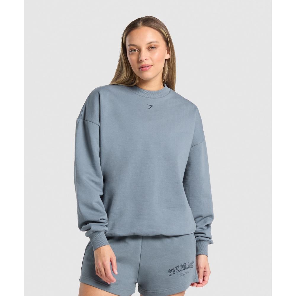 Gymshark Campus Classics Graphic Sweatshirt Iron Blue B2b1z Uctm