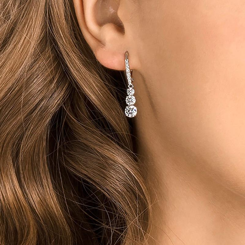 Swarovski Pendientes de Aro Redondos Perforados Stilla Attract Trilogy Chapados en Rodio para Mujer Blancos 5416155