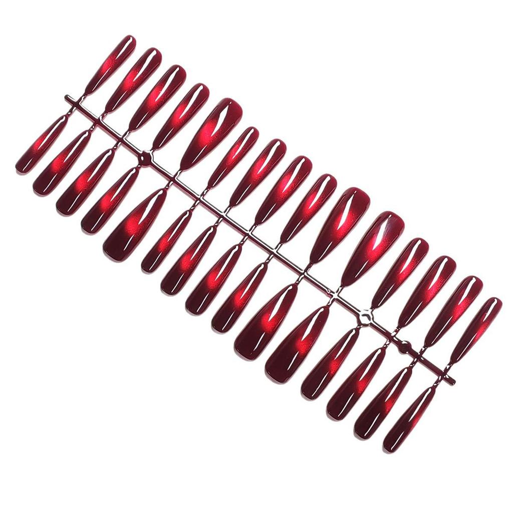 Ruby Cat Eye Glass Beads Whitening Nail Tips – 30 Finished Wearable Plain Strips for New Year Nails