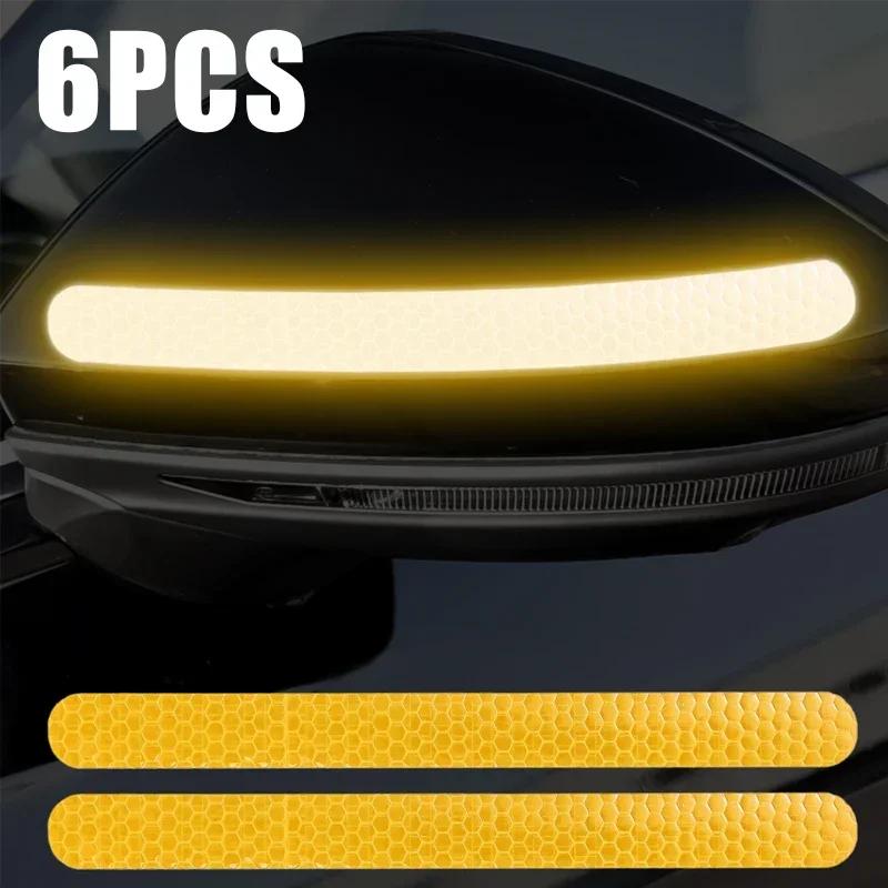 6/2pcs Car Reflective Safety Strip Stickers Car Rearview Mirror Reflective Sticker Reflective Warning Safety Tape Accessories