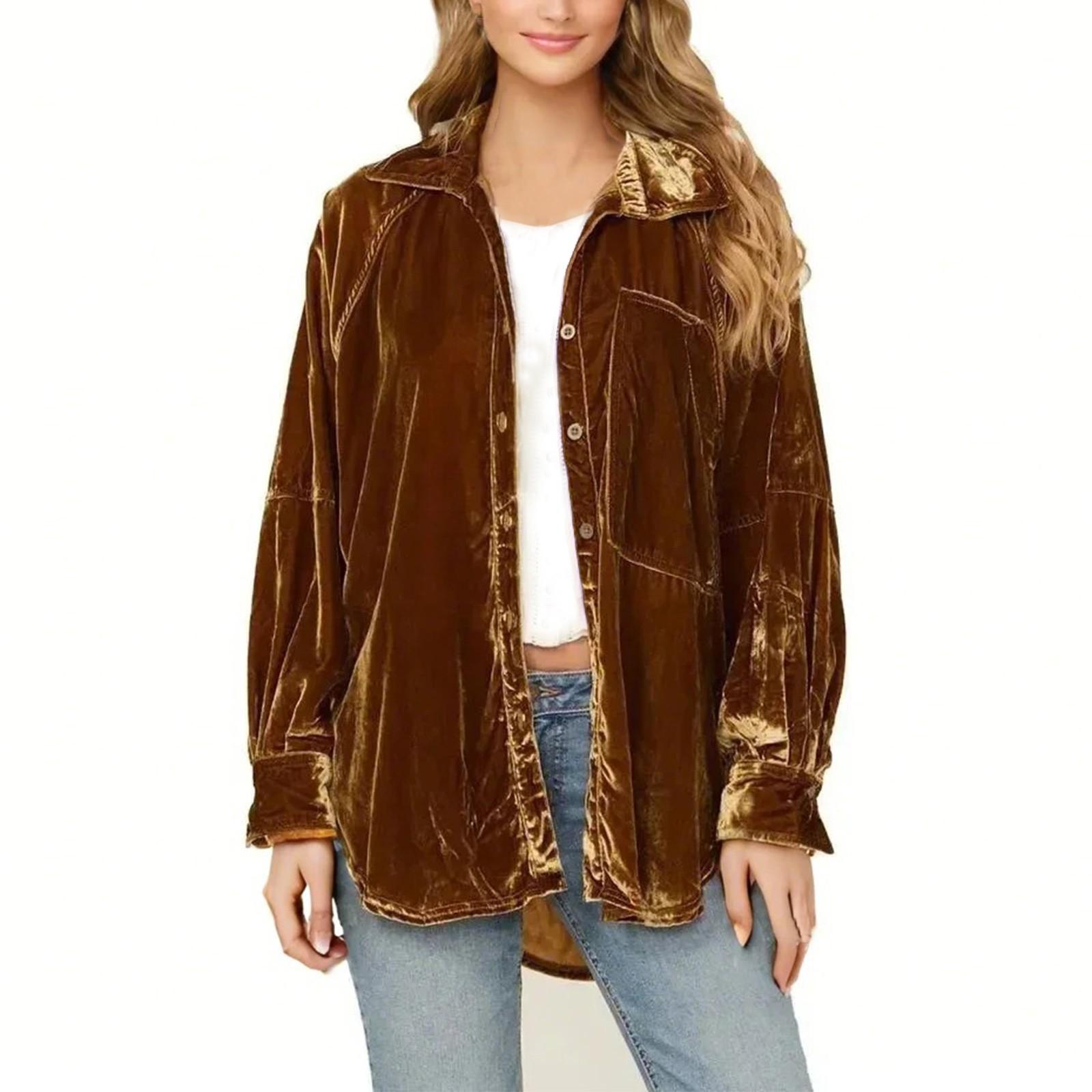 

Женская свободная куртка с длинными рукавами XXL верблюд