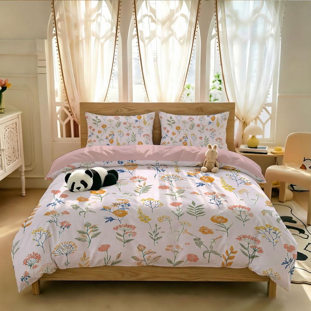 1pc Pink Flowers Printed Coreless Duvet Cover Set Multiple Sizes Soft and Comfortable Bedding Decoration Machine Washable