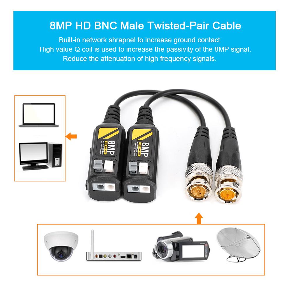 2 Pair Male Twisted Pair Transmitter Cable 8MP HD CVI  AHD  TVI  CVBS BNC