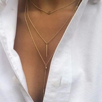 Women Fashion New Exquisite Round Dot Hanging Rod Multi-layer Clavicle Chain Alloy Clavicular Bones Pendant Necklace Gifts