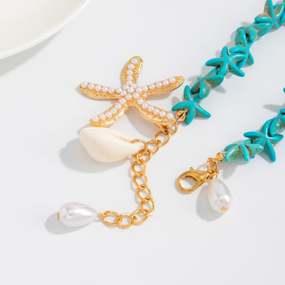 Bohemia Ocean White Starfish Bead Shell Teardrop Pearl Adjustable Ankle Bracelet for Women Summer Beach Vacation Jewelry Gifts