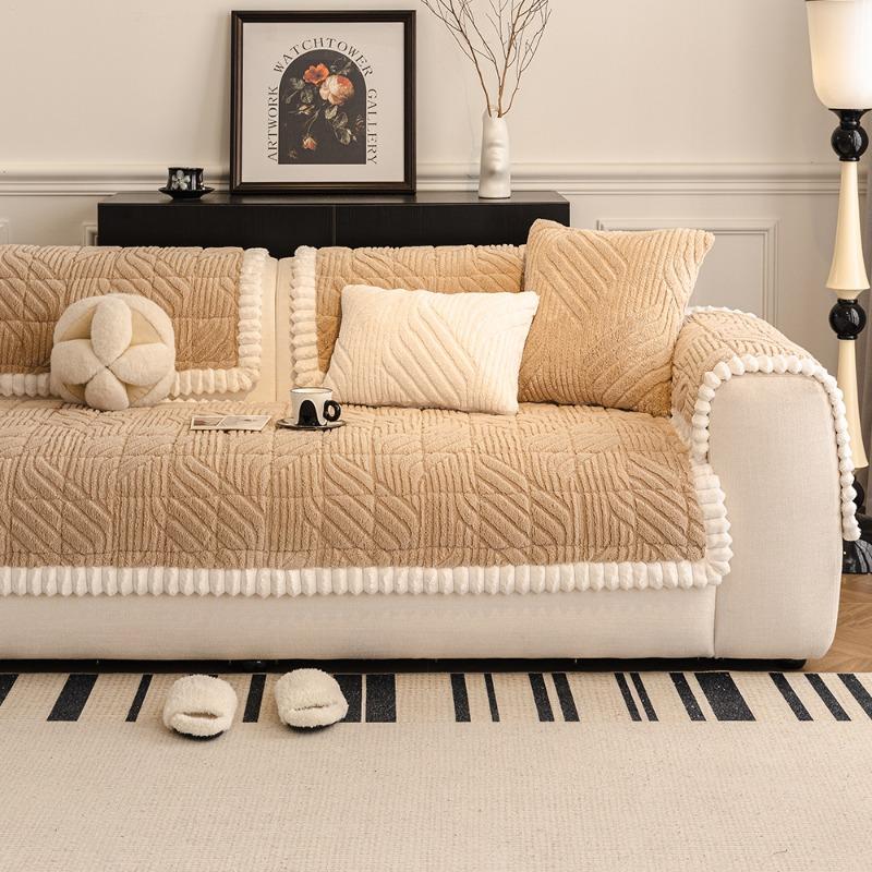 Thick Plush Sofa Cushion Winter Warm Dustproof Couch Towel Skin-friendly Comfortable Delicate Anti-static Machine Washable