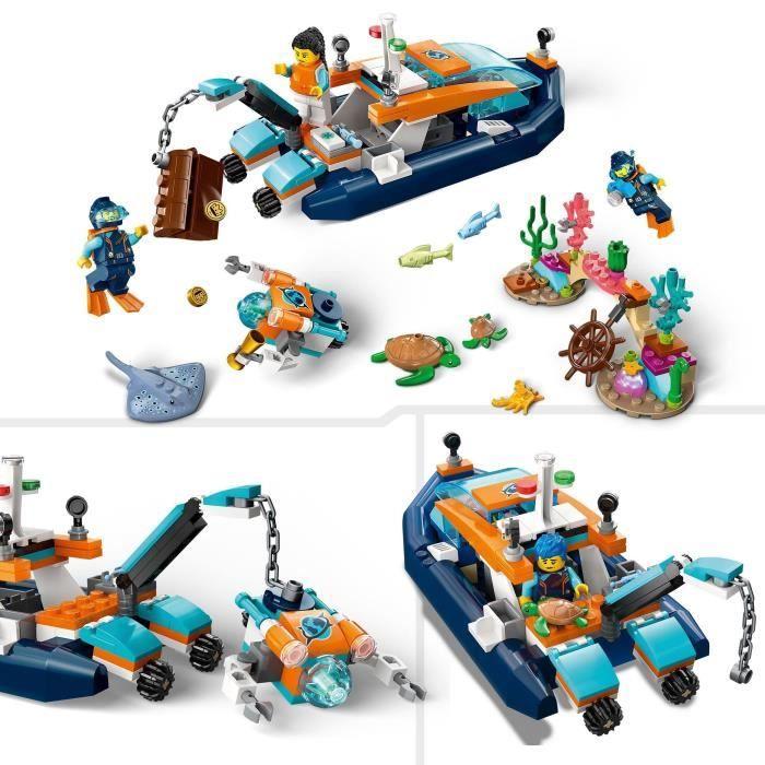 LEGO® City 60377 Le Bateau d’Exploration Sous-Marine, Jouet Avec Figurines Animaux Marins