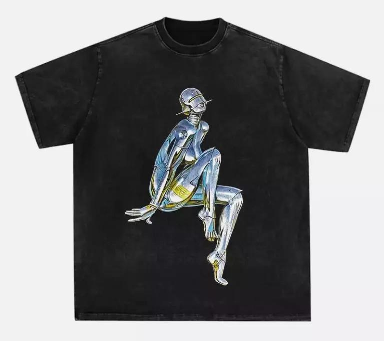 

SALE Hajime Sorayama Sexy Robot Graphic Print T-Shirt Washed Black S-3XL Unisex T-Shirt XXXXL