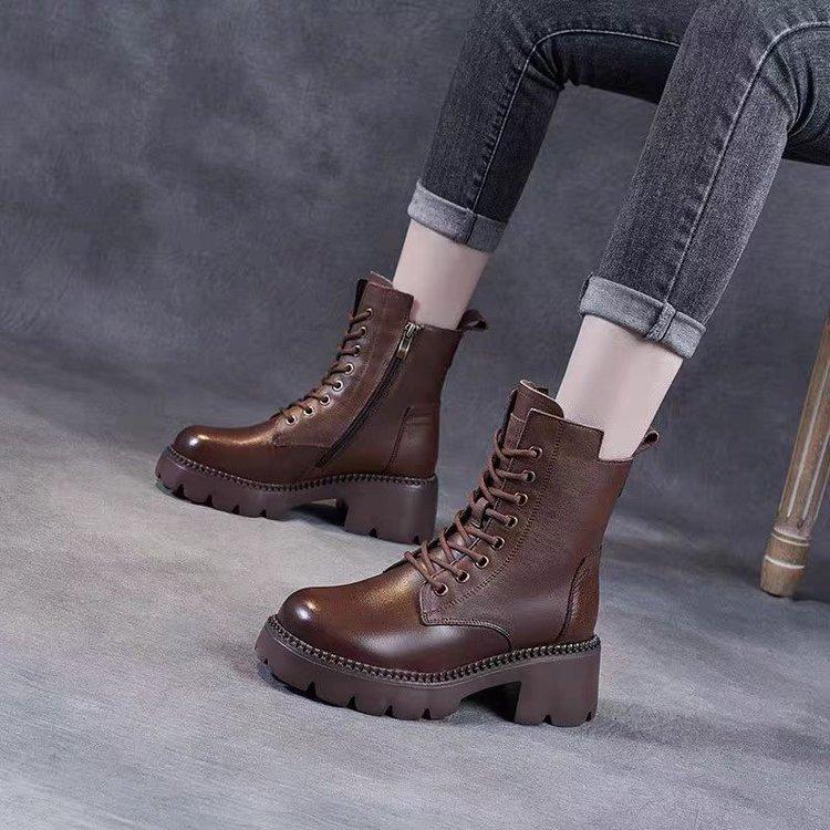 Small Man Height Increase Medium Tube Martin Boots Women's British Style 2025 New Autumn and Winter Women's Shoes Fleece Thickened Short Boots