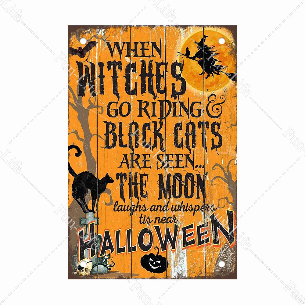 Black Cat Happy Halloween Vintage Metal Signs Halloween Party Poster Pumpkin Metal Tin Plaque Bar Pub Cafe Wall Home Decor