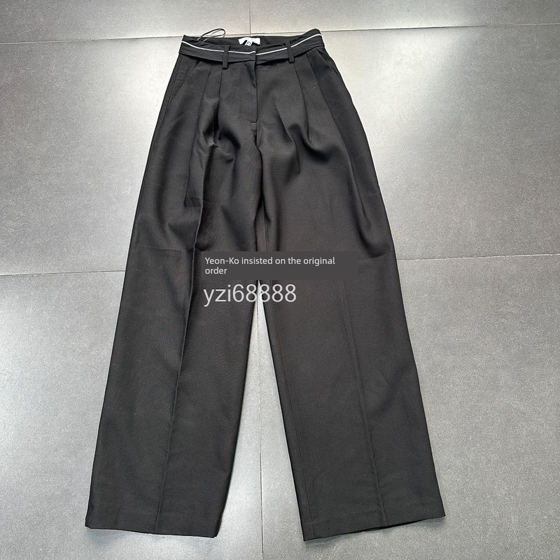 

Foreign Trade Turkish Single Fashionable and Capable Commuter Temperament Contrast Color Pants Black Straight Wide Leg Black Suit trousers Trousers Black trousers Size 36 = S