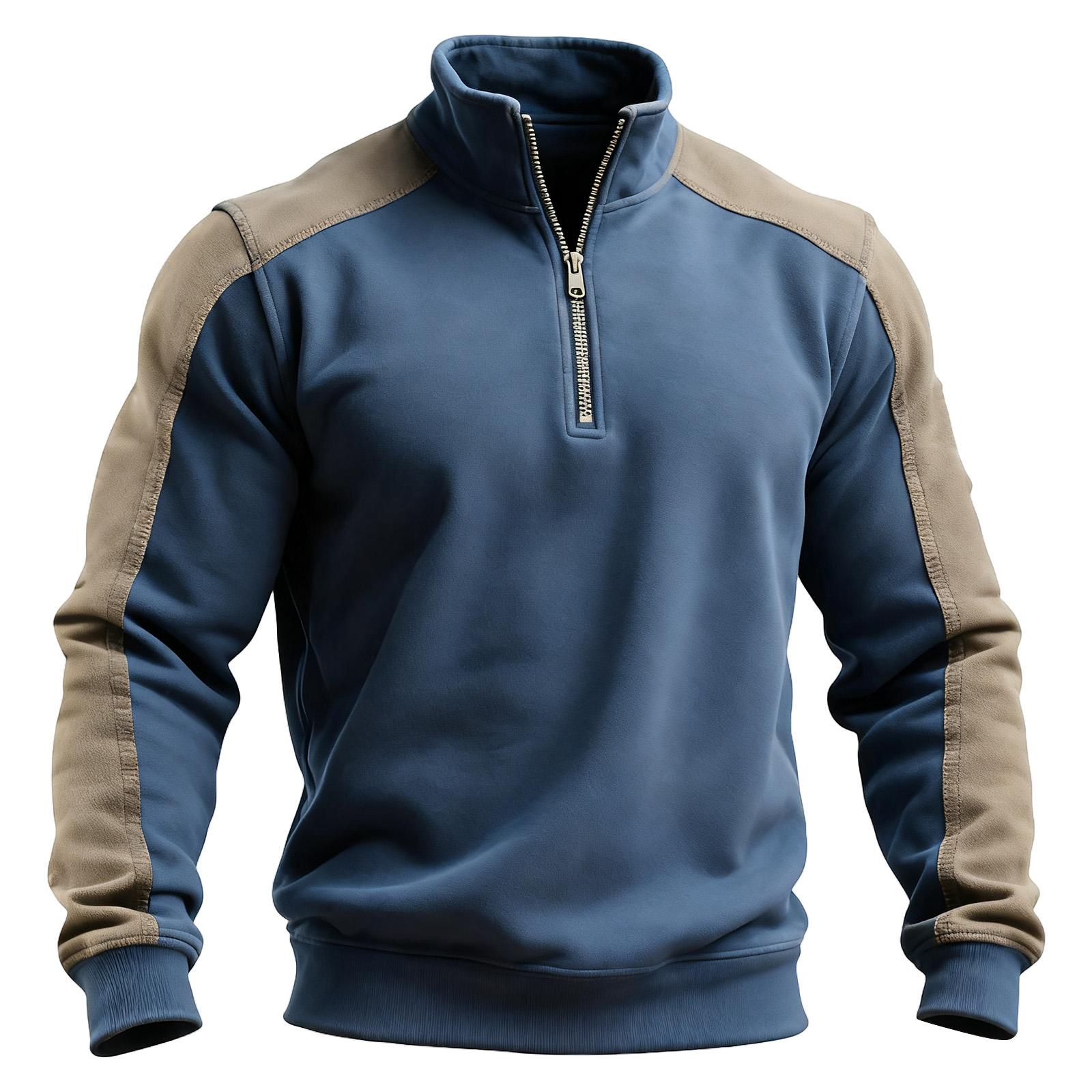 

Мужской свитшот колор-блок на молнии до середины, со стойкой, спортивный, большого размера, повседневный свитшот со стойкой XL синий