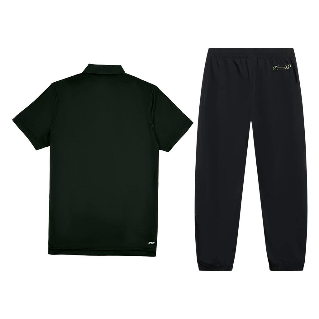 Li-Ning Summer Polo Short Sleeve Long Pants Cuff Quick-Dry Breathable Cool Solid Color Casual Sports Set Men sets Black APLW831-1+AYKT415-1