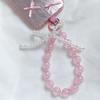 Pink Beaded Bow Keychain Mobile Phone Chain Earphone Bag Anti-Lost Rope Car Keychain Girls Fashion Backpack Pendant Accessories