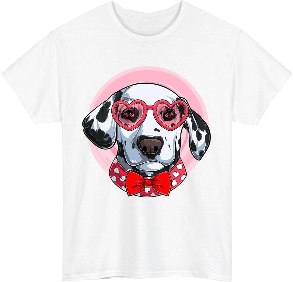 Valentines Day Dalmatian Dog T-Shirt Heart Glasses Pet Lover Tee Gift Tee Top L