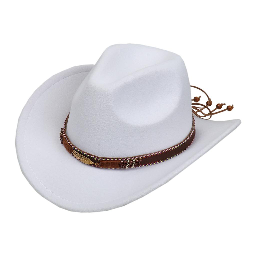 Women Men Western Cowboy Hat, Wide Curved Brim Felt Cowgirl Hat, Vintage Jazz Riding Hat, Removable Hat Belt, Head Circumference 56‑58cm