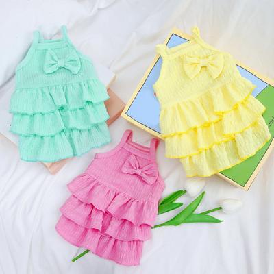 Yousheng Dog Dress Soft Comfortable Breathable Adorable Pet Dog Layered Hem Bowknot Dress Daily Wear