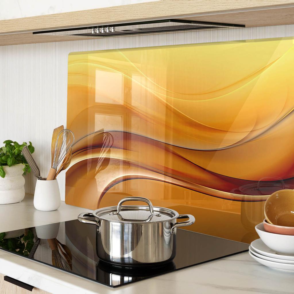 Tempered Glass Kitchen Serving Board with Graphic Wave Background 80x52 Cm