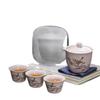 Ru Kiln Travel Tea Set, One Pot, Three Cups, Portable Bag, Car Outdoor Tea Set, Portable Products, Simple Souvenir