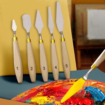 5 Stück Malspachtel DIY Flexibel Gratfrei Stilvolle Tönungspalette Schaber mit Holzgriff Kunstbedarf