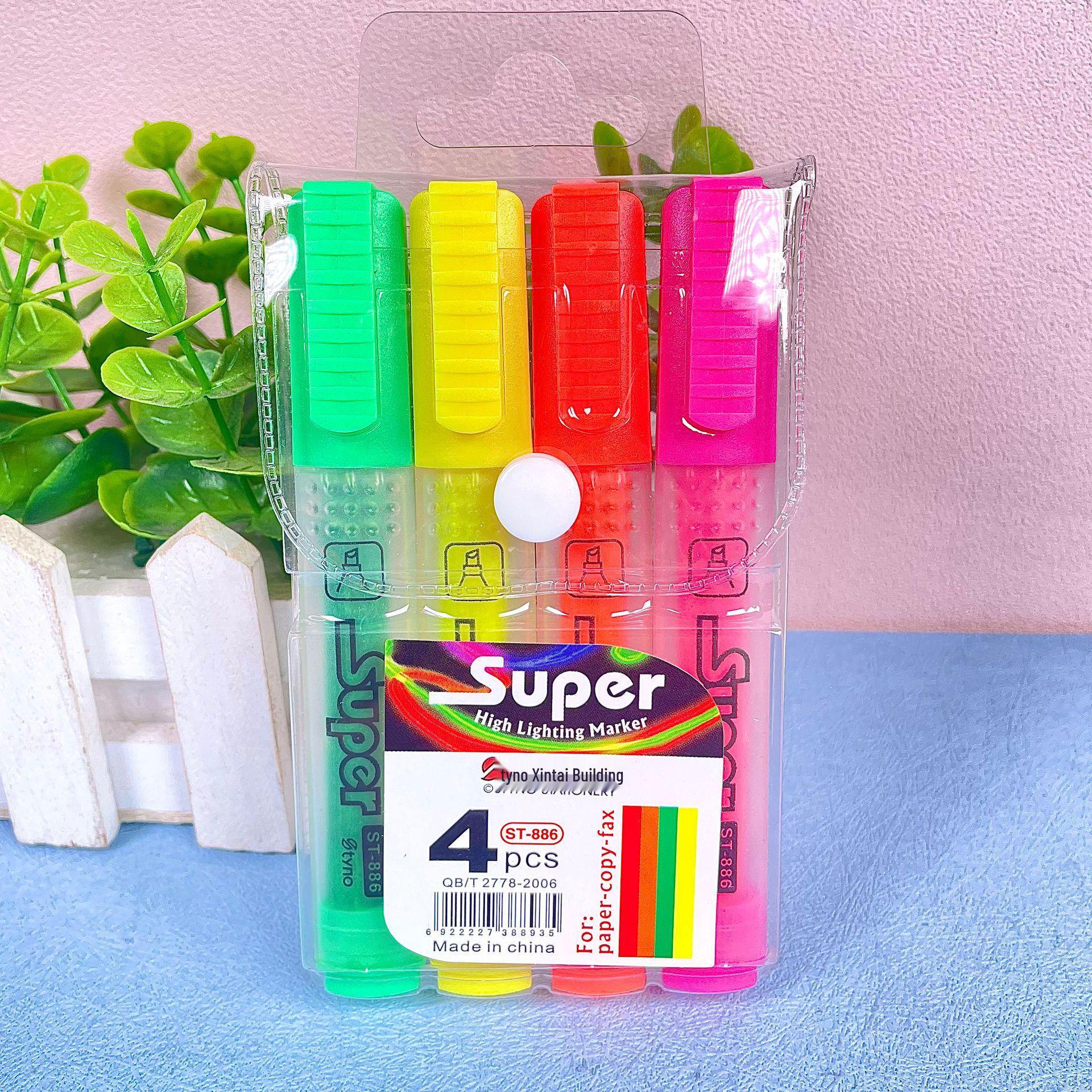 4-Color Fluorescent Flat Head Marker Set for Students