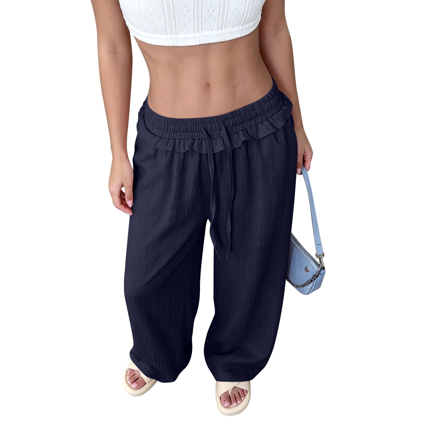 

Women s Loose-fitting Wide-leg Pants, Casual Loose-fitting Pants, High-elastic Waistband, Long Pants With Pockets XL Темно-синій