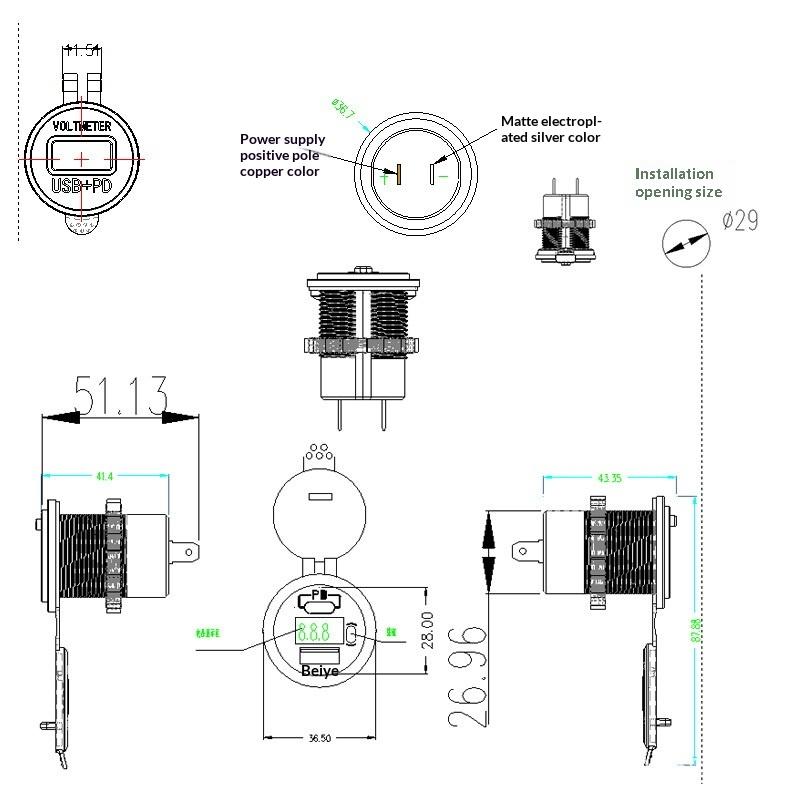 USB-C-Autoladegerbuchse 12V/24V Dual-USB-Buchse PD3.0 QC3.0 Auto-USB-Anschluss mit LED-Voltmeter und Ein/Aus für Motorboot LKW